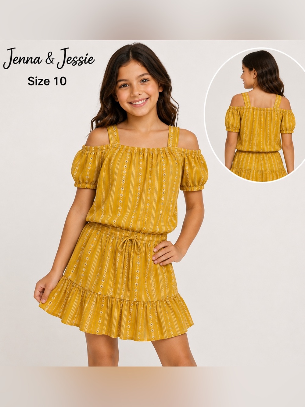 Jenna & Jessie Girls Size 10 Mustard Yellow Boho Top & Skirt Set boho bohemian